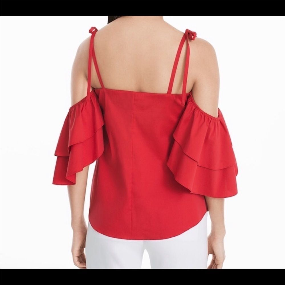 WHMB Ruffled Cold Shoulder Red Top - Picture 2 of 2